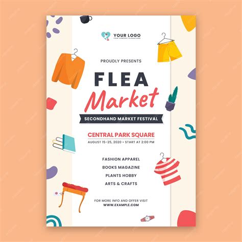 Premium Vector | Flat second-hand flea market vertical poster template