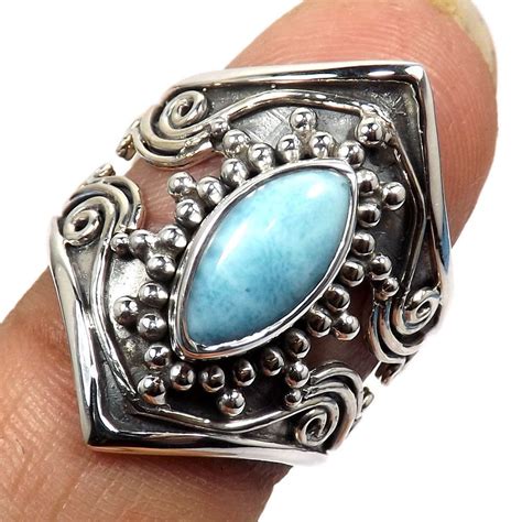 Natural Blue Larimar Gemstone 925 Sterling Silver Designer Ring