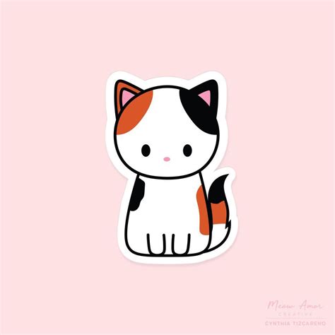 Calico Cat Vinyl Sticker White Cat Stickers Cartoon Cat Drawing Cat