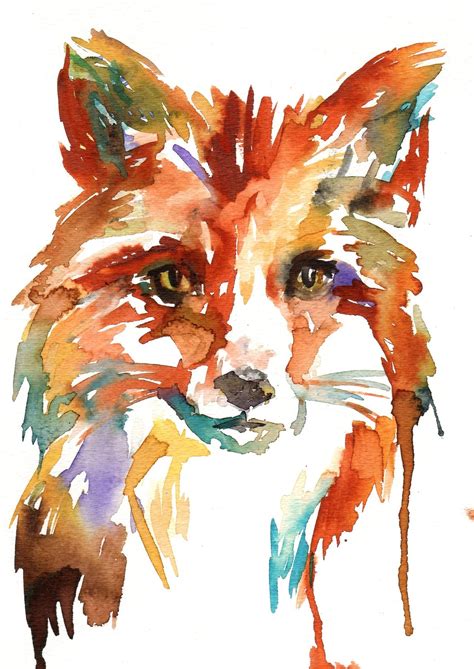 Art Collective Watercolor Fox Painting Watercolor Animals Painting