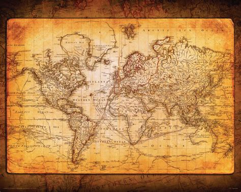 World Map Antique Vintage Old Style Decorative Educational Classroom