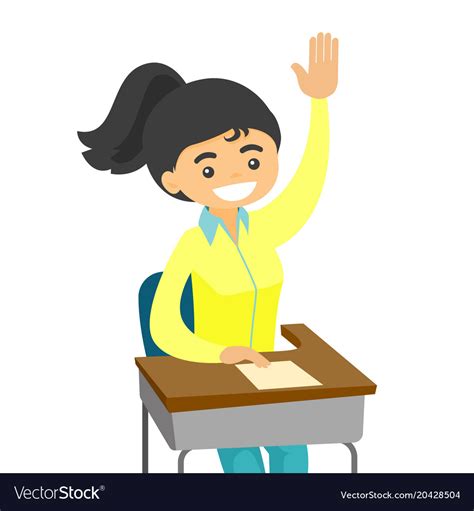 Young Student Raising Hand And Asking A Question Vector Image