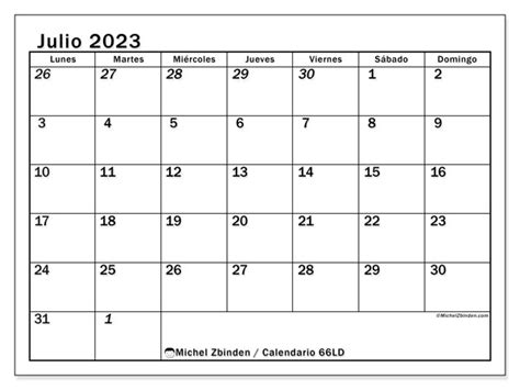 Calendario Julio De 2023 Para Imprimir “501ld” Michel Zbinden Bo