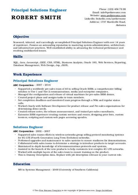 Solutions Engineer Resume Samples | QwikResume