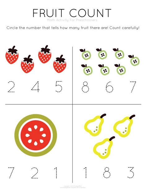 See more ideas about kindergarten math, preschool math, math activities. Template Tuesday: Fruit Count > work on counting and number recognition skills with this free ...