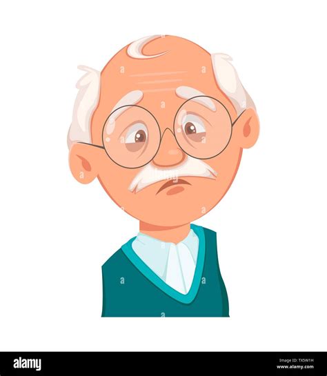 Face Expression Of Grandfather Sad Emotion Of Old Man Vector