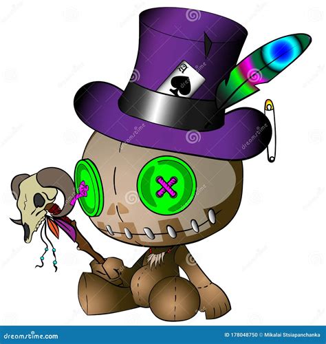 Voodoo Shaman Doll Colorful Vector Illustration On White Background