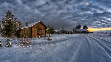 Wallpaper Winter Houses Snow Clouds Dusk 1920x1080 Full Hd 2k