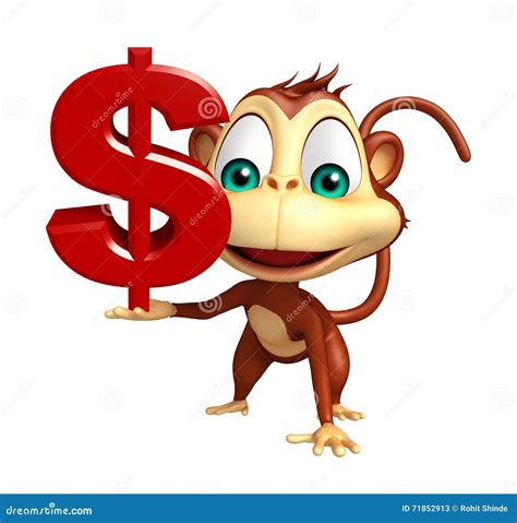 Cute Monkey Cartoon Character With Dollar Sign Stock Illustration