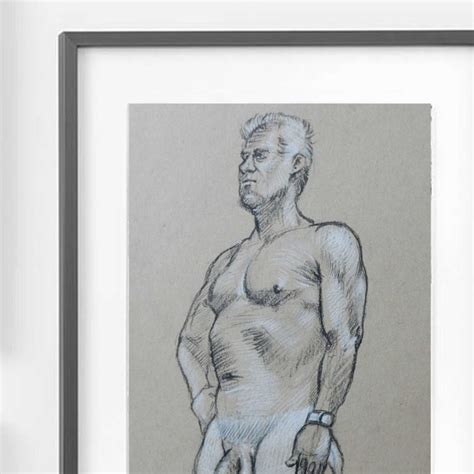 A Charcoal Drawing Of A Naked Mature Man He Has A Strong Etsy Australia