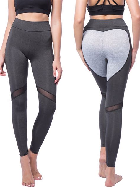 fittoo fittoo activewear women s buttocks heart shape pattern yoga pants with mesh patchwork