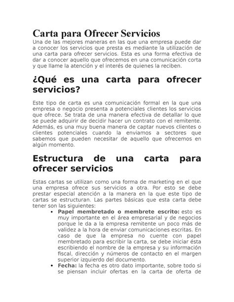 Modelo De Carta Para Ofrecer Servicios Tips Y Estruct