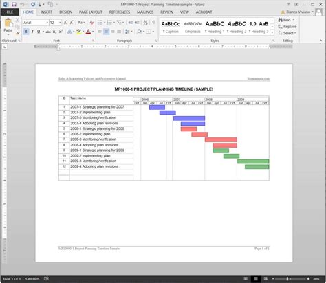 Project Planning Timeline Template Word