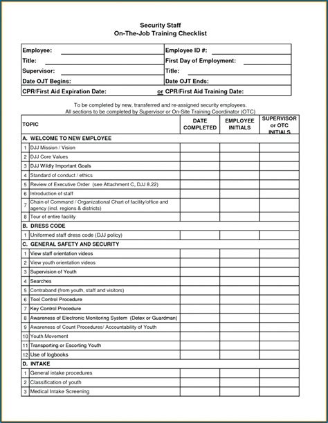 The majority of training sessions were interactive and facilitated in small groups, in order to promote an environment. Free Printable New Employee Training Checklist Template ...