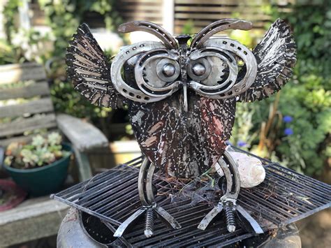 Whimsical Eclectic Owl Metal Art Sculpture Custom Metal Art Metal