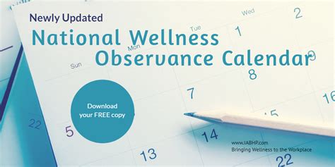 2018 National Wellness Observance Calendar Iab Health Productions Llc