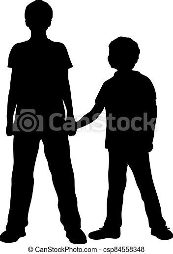 Silhouettes Of Two Boys Brothers Friends Illustration Graphics Icon