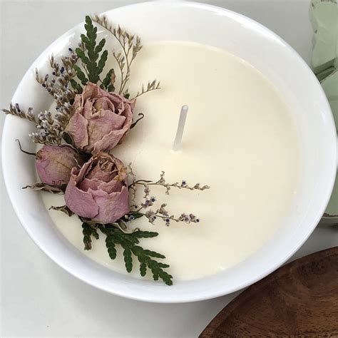 Soy Candle With Roses Flower Bouquet Soy Candle Dried Flower Etsy