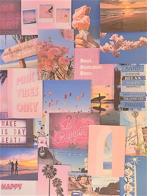 pretty peachy pink pastel aesthetic blue wall collage kit vsco etsy