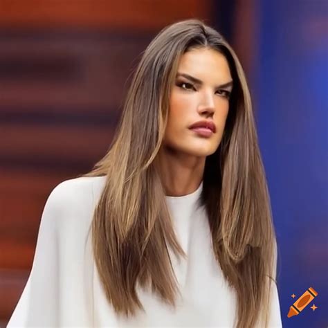 alessandra ambrosio getting her hair trimmed on a talk show