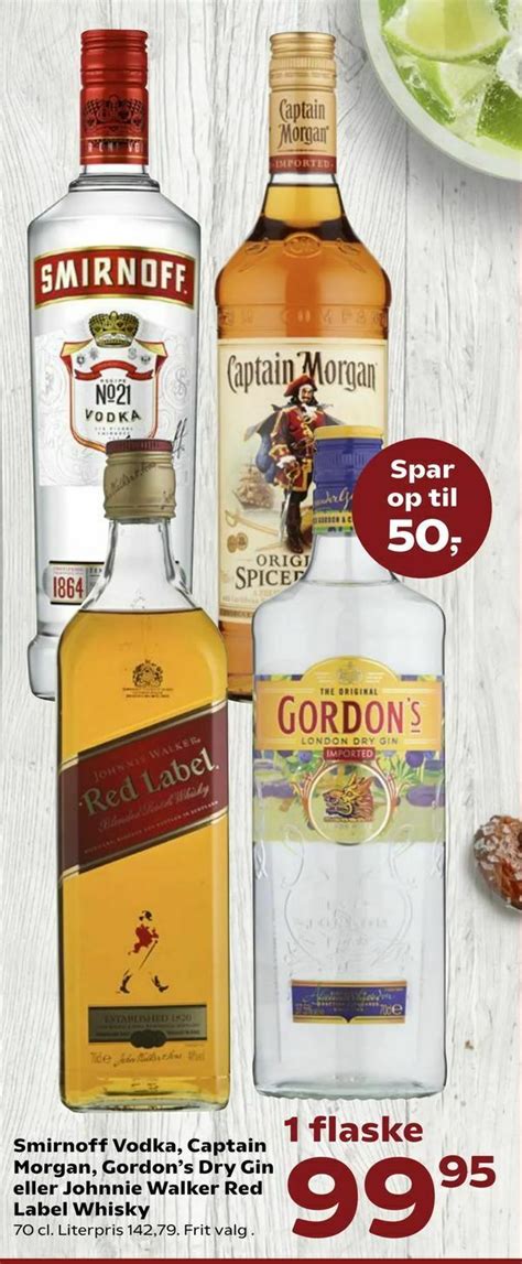 Smirnoff Vodka Captain Morgan Gordon S Dry Gin Eller Johnnie Walker