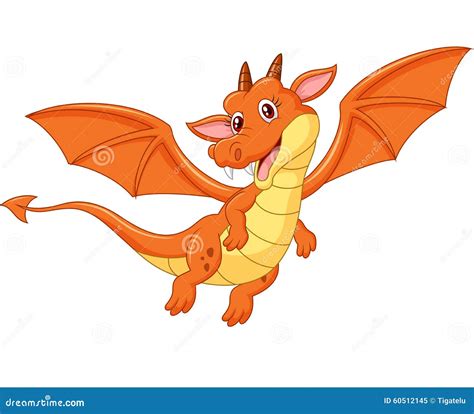 Cartoon Cute Orange Dragon Flying Isolated On White Background Stock