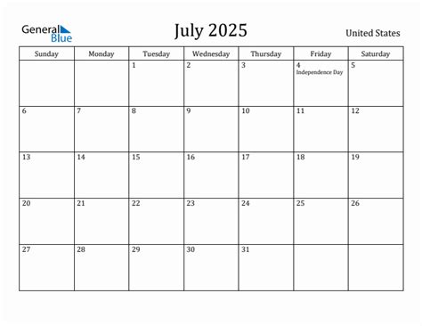 July 2025 Monthly Calendar With United States Holidays