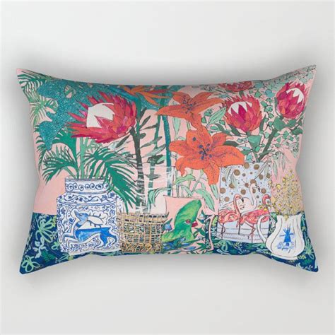The Domesticated Jungle Floral Still Life Rectangular Pillow