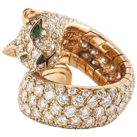 Cartier Panther Enamel Emerald Diamond Gold Ring From A Unique