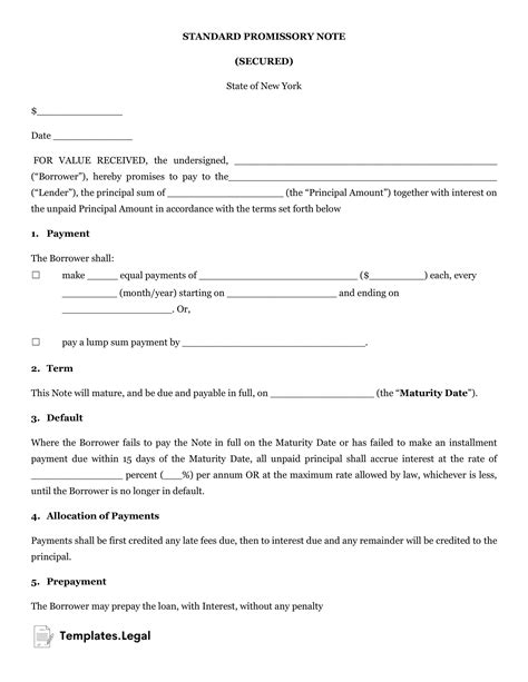 Free Promissory Note Template Printable New York
