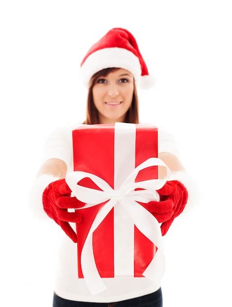 Free Photo Woman Holding Christmas Present
