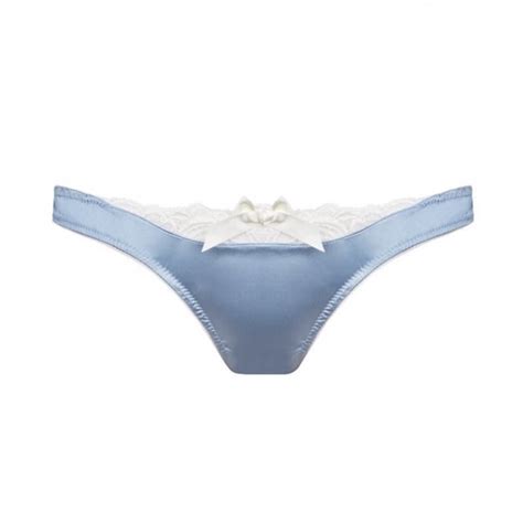 Sky Blue Silk Skinny Thong With Nottingham Lace For Her From The Luxe Company Uk