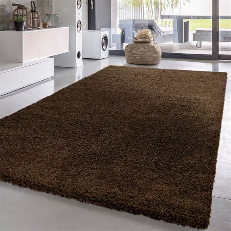 Ebern Designs Shag Rug High Pile Solid Brown One Colour Area Rugs For
