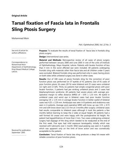Tarsal Fixation Of Fascia Lata In Frontalis Sling Ptosis Surgery