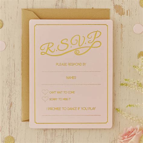 Pastel Pink And Gold Foiled Wedding Rsvp Cards By Ginger Ray