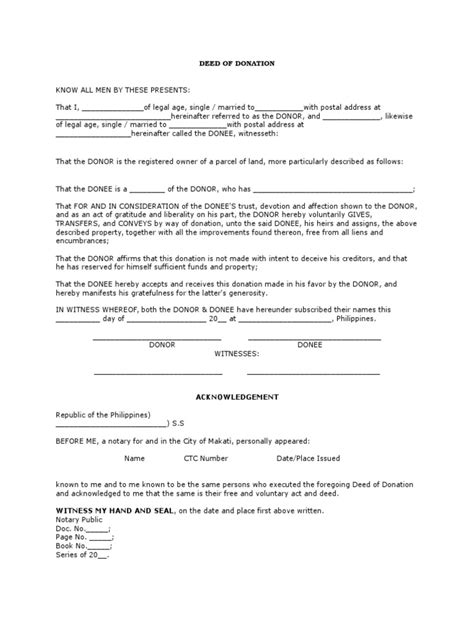 Deed Of Donation Sample