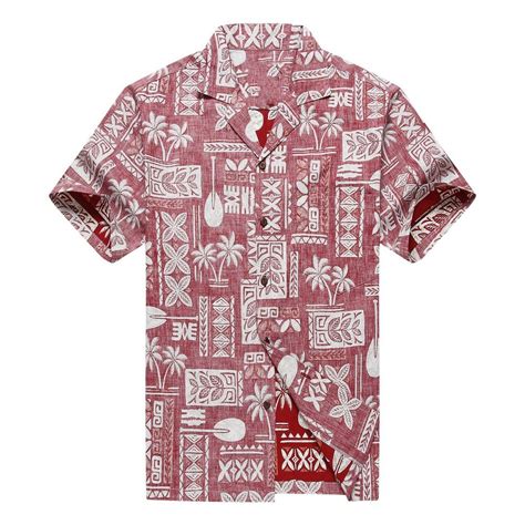 Made In Hawaii Mens Hawaiian Shirt Aloha Shirt Stonewash Vintage Look Classic Red