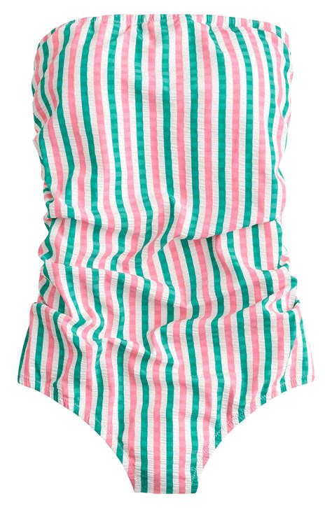 Jcrew Puckered Stripe Ruched Bandeau One Piece Swimsuit Available At