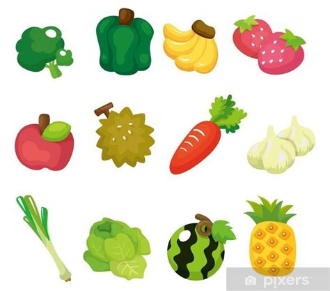 Vinilo Pixerstick Frutas Verduras Y Juego De Dibujos Animados Icono