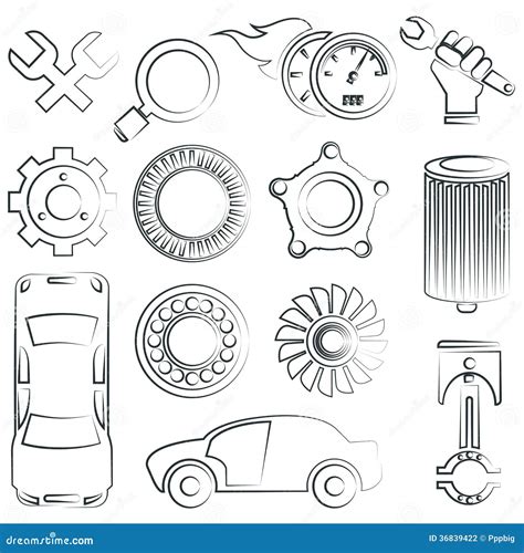 Sketched Car Parts Set Stock Illustration Illustration Of Bearing