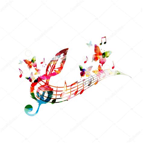 Colorful Music Notes Clef Butterflies White Background — Stock Vector ...