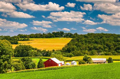 Farm Fields And Rolling Hills In Rural York County Pennsylvania