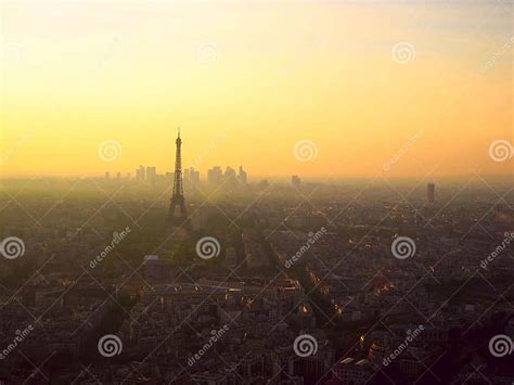 Beautiful Panoramic Aerial View Of Paris And Eiffel Tower At Sunset