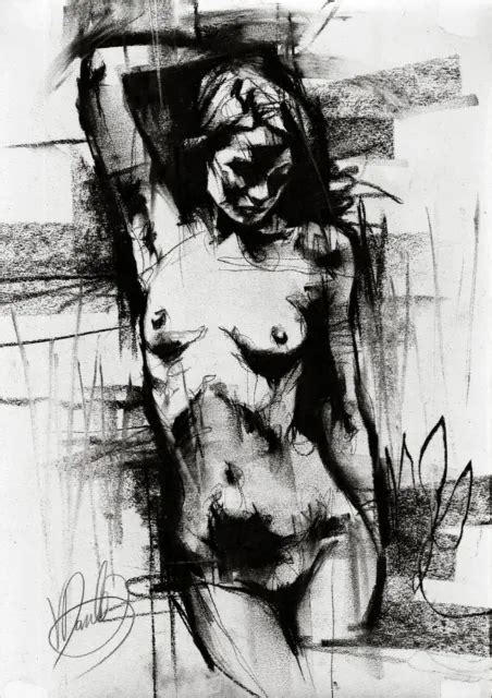 NUDE FEMALE ORIGINAL DRAWING Charcoal Fine Art Naked Woman Lady Vin