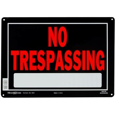 Hillman 10 In X 14 In Trespassing Sign At