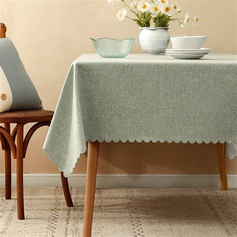 Sage Scalloped Solid Color Tablecloth Wrinkle Free Washable Etsy