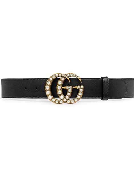 Gucci Leather Belt With Pearl Double G Farfetch