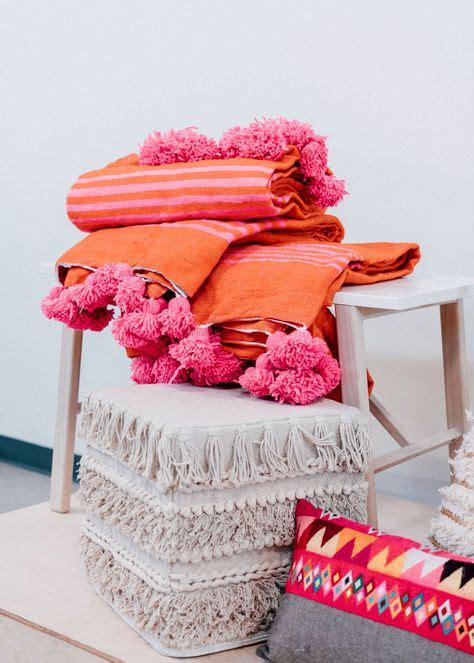 Pinkorange Large Wool Blanket Pink Pom Pom In 2020 Pink Throw
