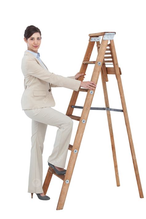 Businesswoman Climbing Career Ladder Ladder Looking At, Ambitious