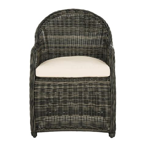 Chairs stack for easy storage when not in use. Safavieh Newton Grey Wicker Outdoor Dining Chair with ...